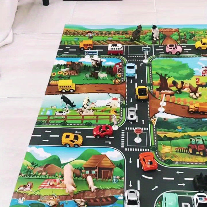 Kinder Spielteppich mit Bauernhof- und Verkehrsthema - DuoPlay 2