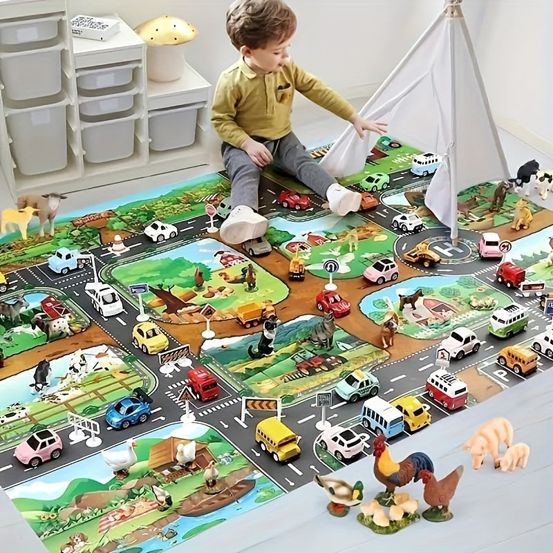 Kinder Spielteppich mit Bauernhof- und Verkehrsthema - DuoPlay 4