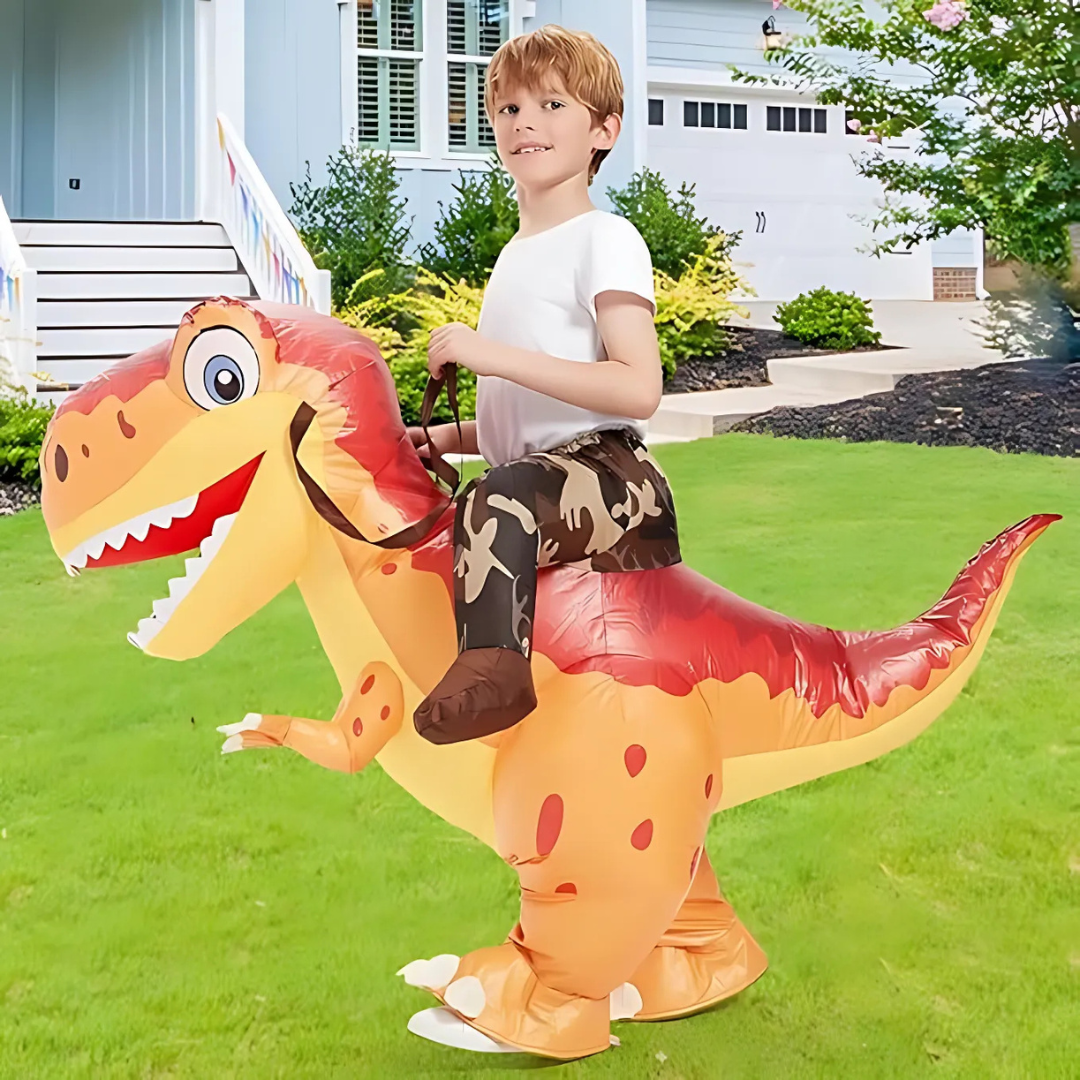 Kinderen Opblaasbare Halloween Dinosauruskostuum | Rijd-Op T-Rex met Ventilator 0