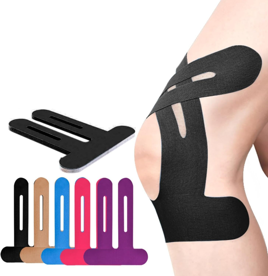 Kniebandage mit Vorgeschnittenem Kinesio Tape, Elastisch und Atmungsaktiv für Sport 0