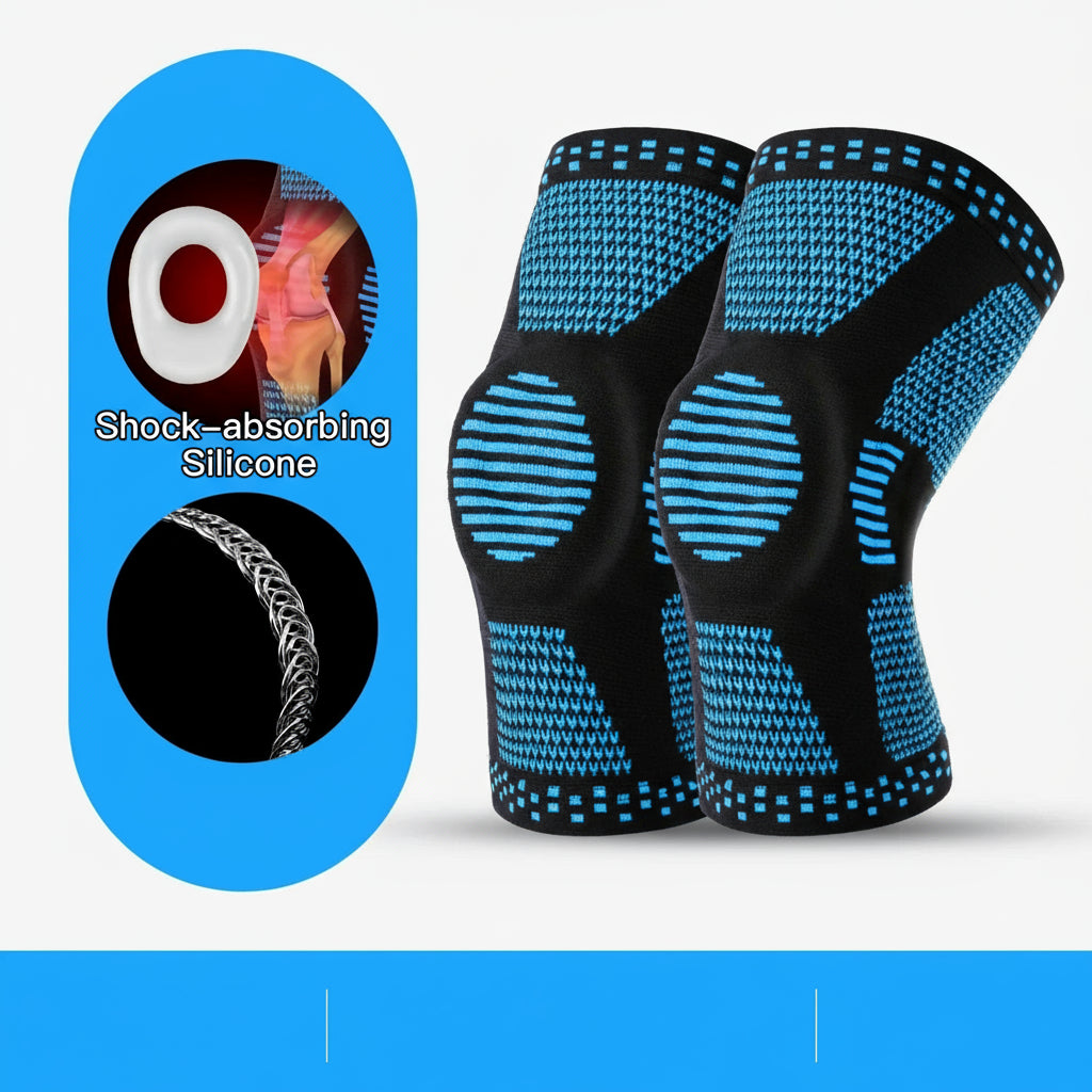 Kompressions-Kniemanschette aus Silikon für Sport, Fitness und Rehabilitation, Schwarz 8