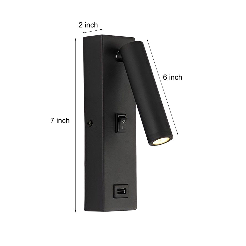 ArtiLicht - Obdélníkové, nastavitelné, moderní LED nástěnné světlo s vypínačem a USB nabíjecím portem