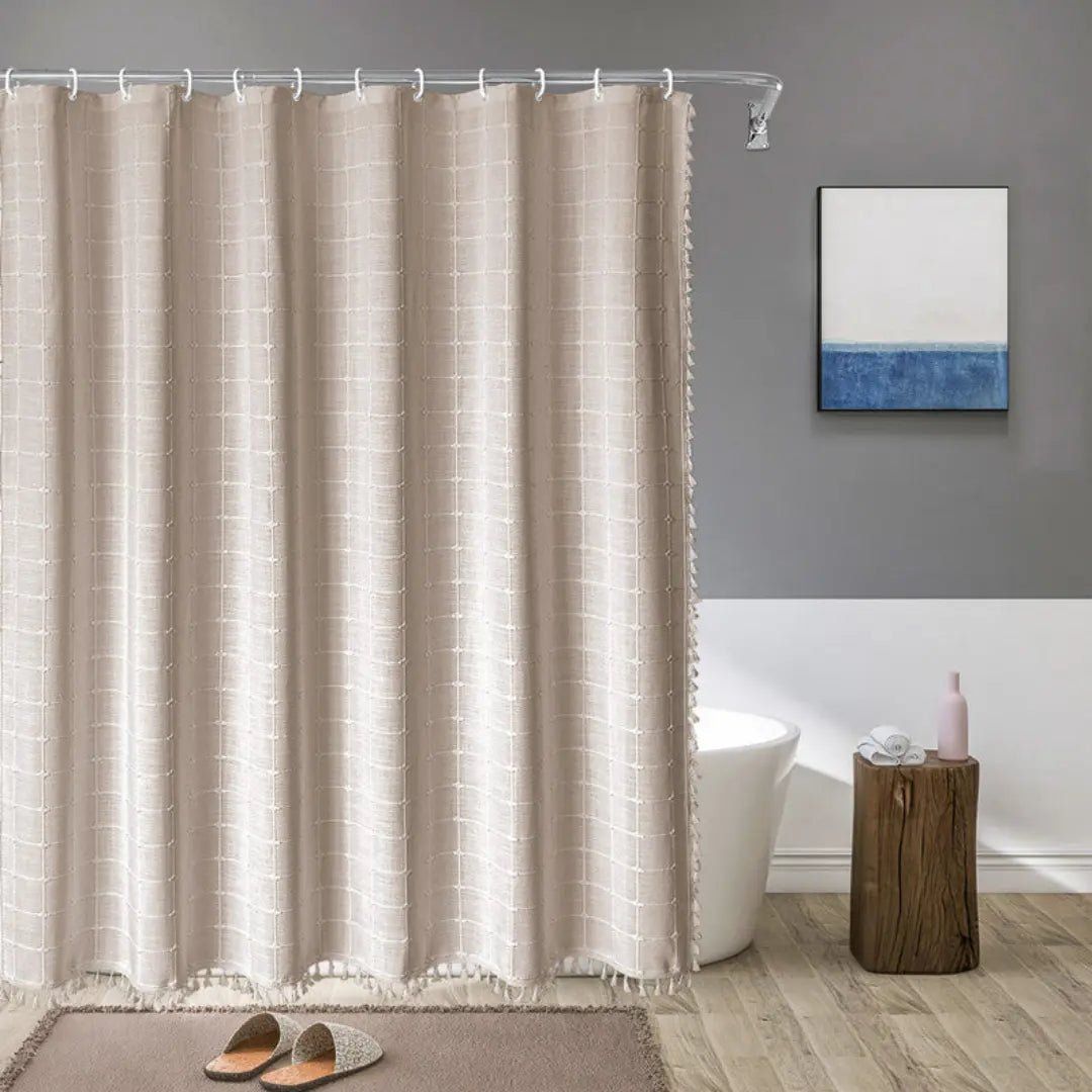 LINENCOVE – Bohemian linen shower curtain with tassels & waterproof design 1