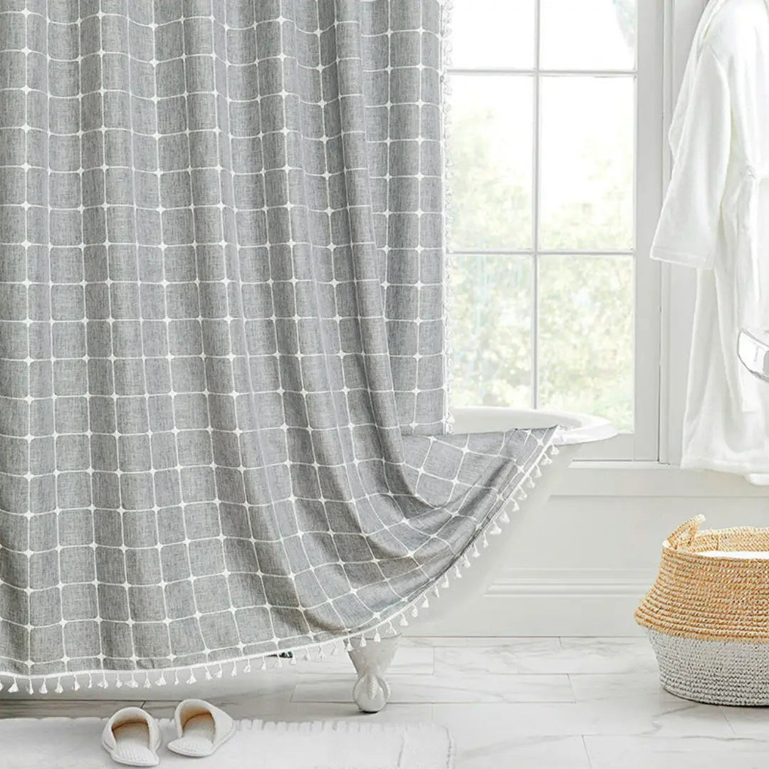LINENCOVE – Bohemian linen shower curtain with tassels & waterproof design 2