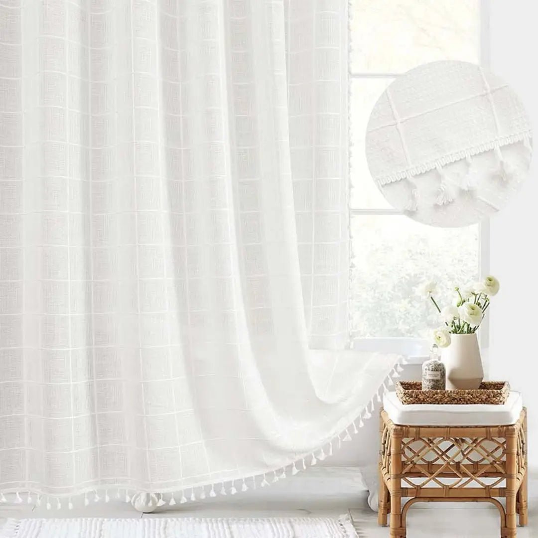 LINENCOVE – Bohemian linen shower curtain with tassels & waterproof design 4