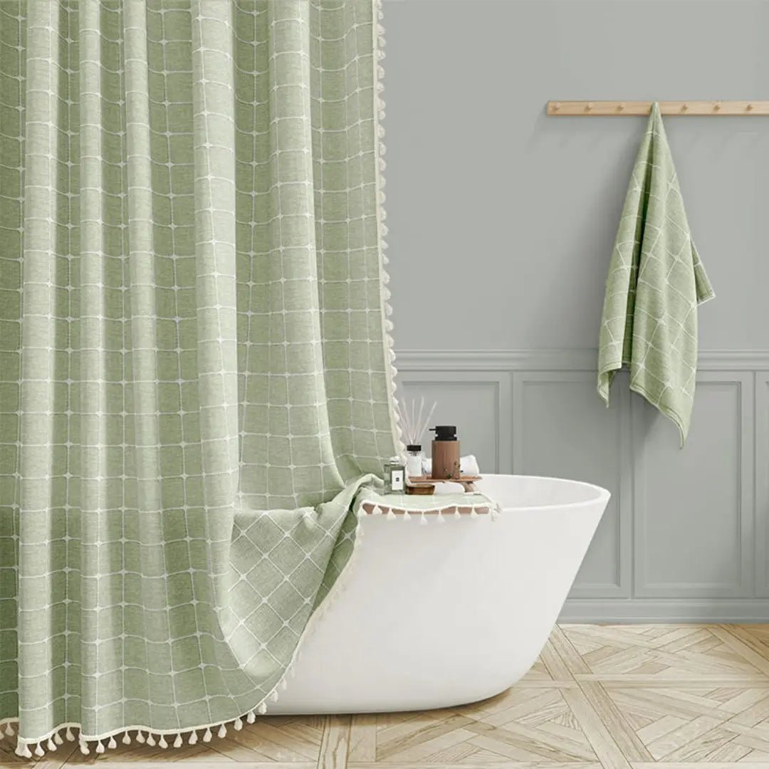 LINENCOVE – Bohemian linen shower curtain with tassels & waterproof design 5