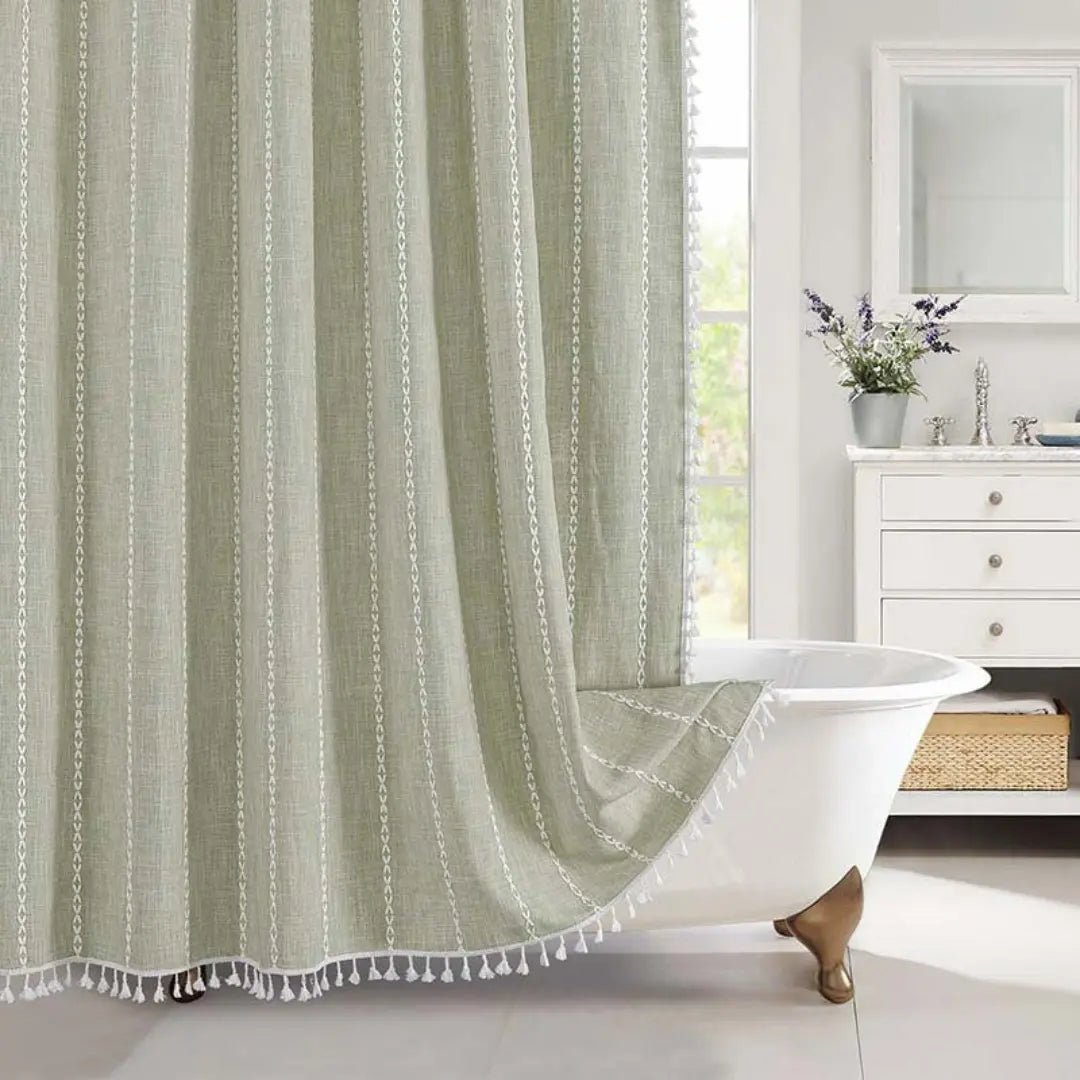 LINENCOVE – Bohemian linen shower curtain with tassels & waterproof design 7