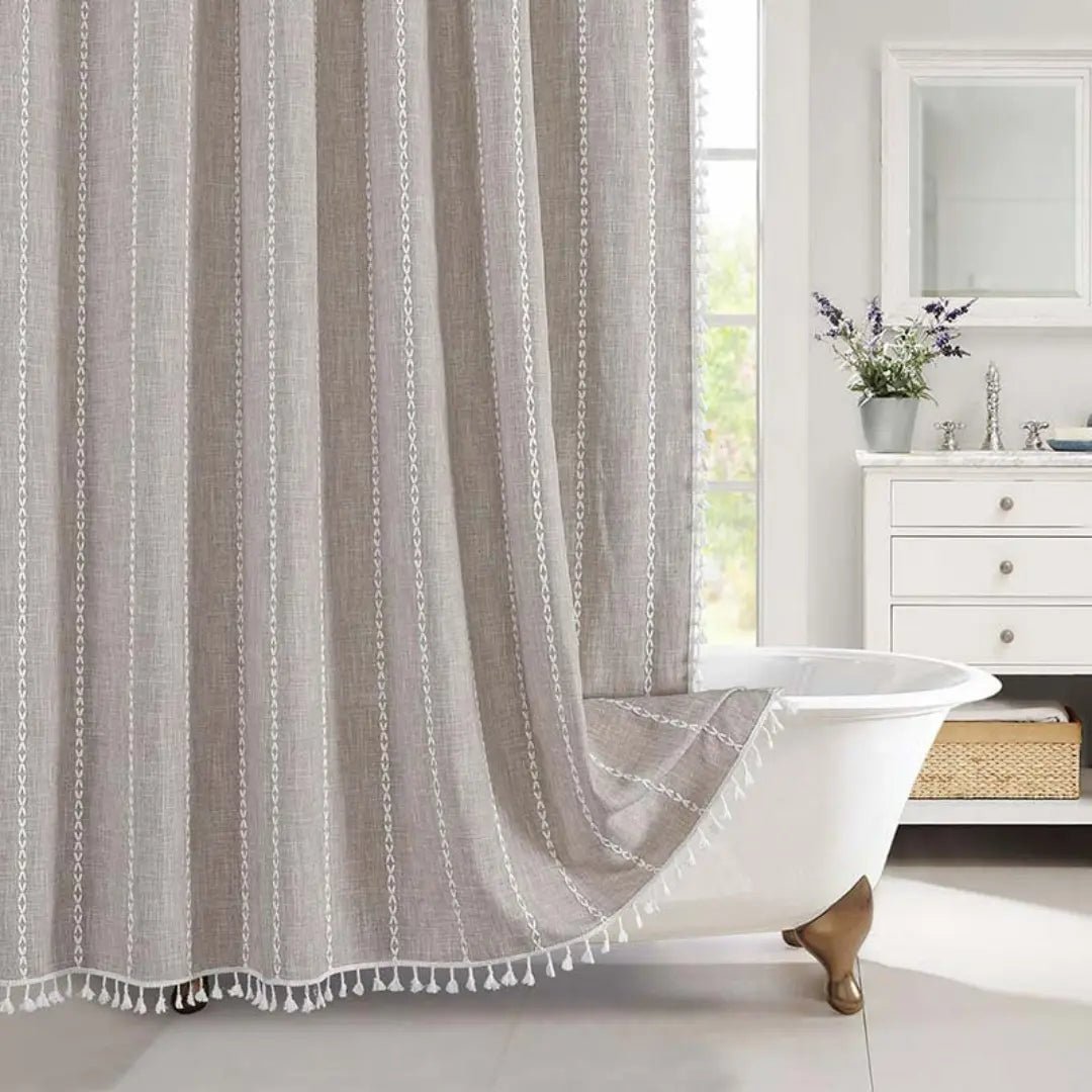 LINENCOVE – Bohemian linen shower curtain with tassels & waterproof design 8