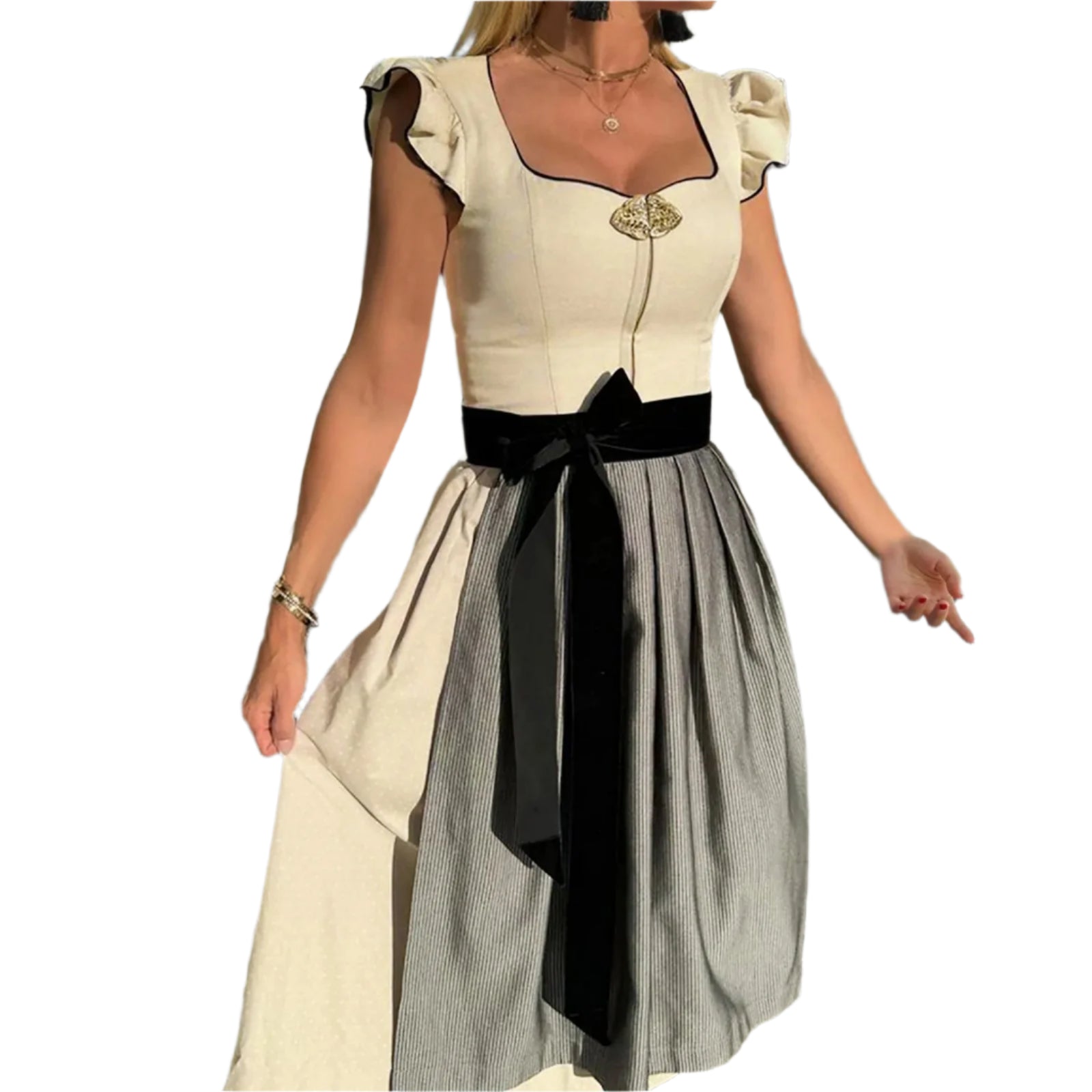 Alpenherz – Dirndl bomuld hvid med forklæde – dame til fester