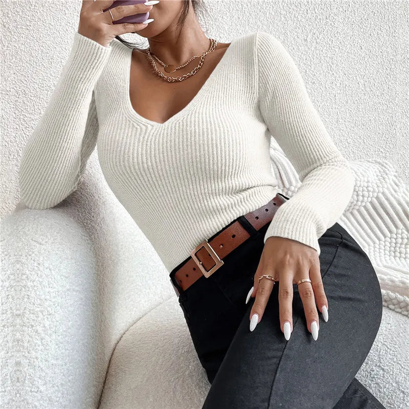 Pull en maille pour femmes avec col en V - Duffy