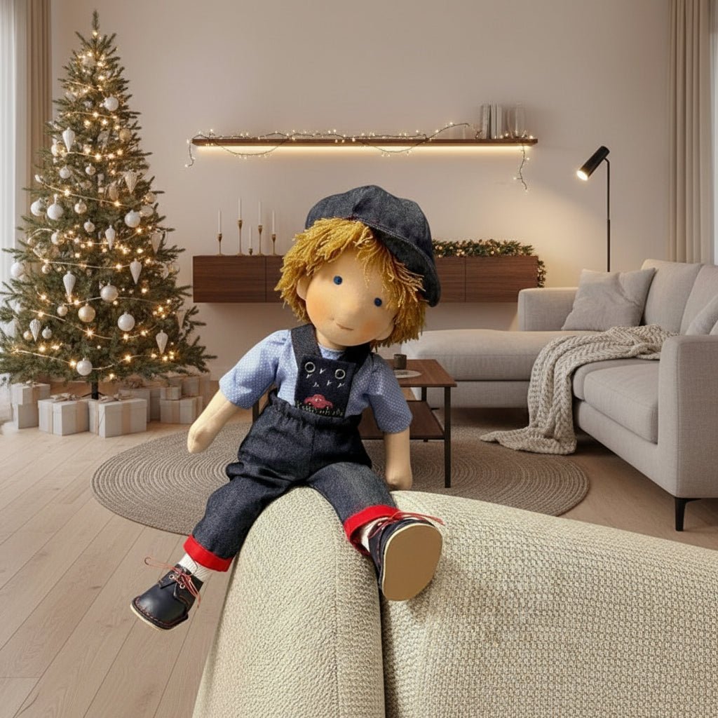 MELLOMINA – Handgefertigte Waldorfpuppe aus reiner Baumwolle, 30 cm groß, weicher Körper für Kinder 4