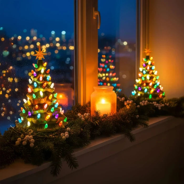 Weihnachtsbaum-Lampe im Vintage-Stil – modellierte Tanne mit Stern und Lichtern