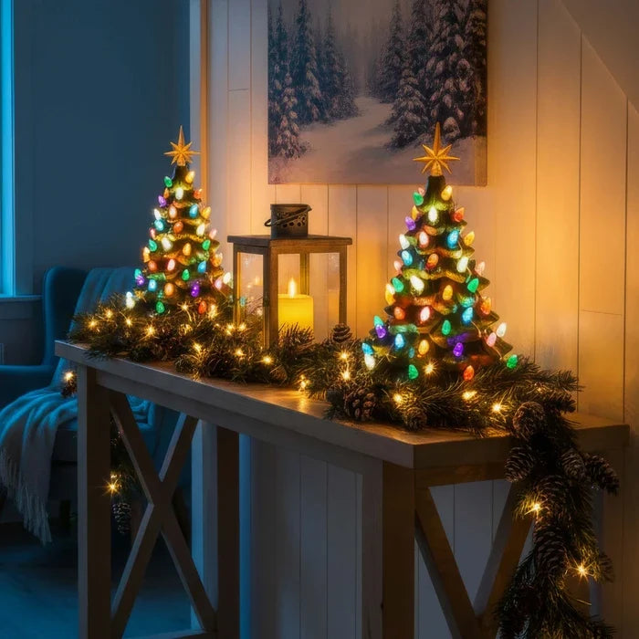 Weihnachtsbaum-Lampe im Vintage-Stil – modellierte Tanne mit Stern und Lichtern