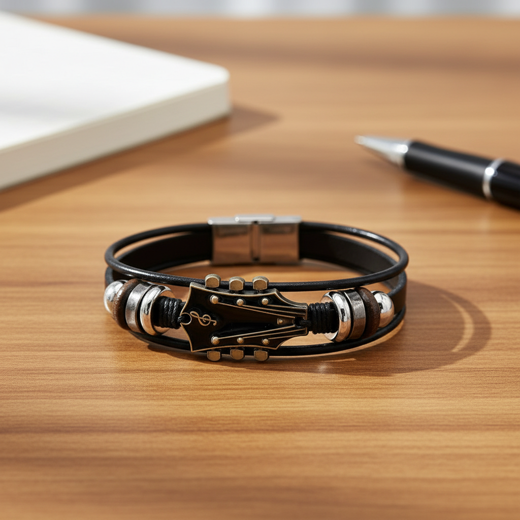 MUSIKSTRUM – Lederarmband mit Gitarrenmotiv 0