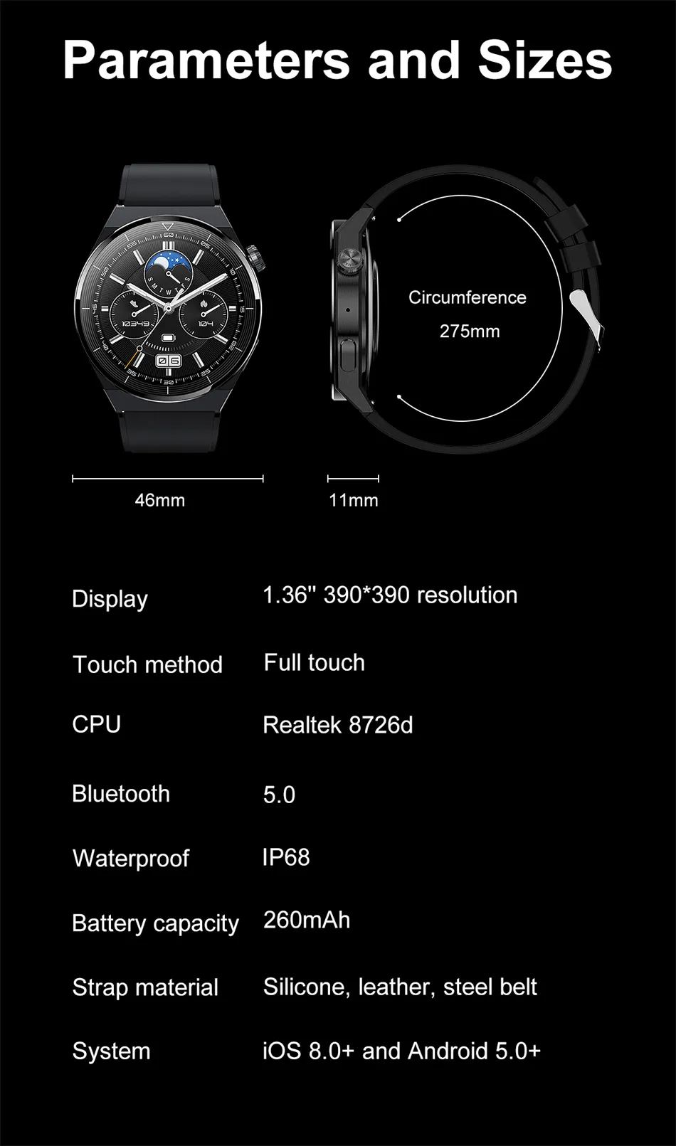 Smartwatch – Bluetooth-Anrufe, NFC & 1,36" HD-Touchscreen