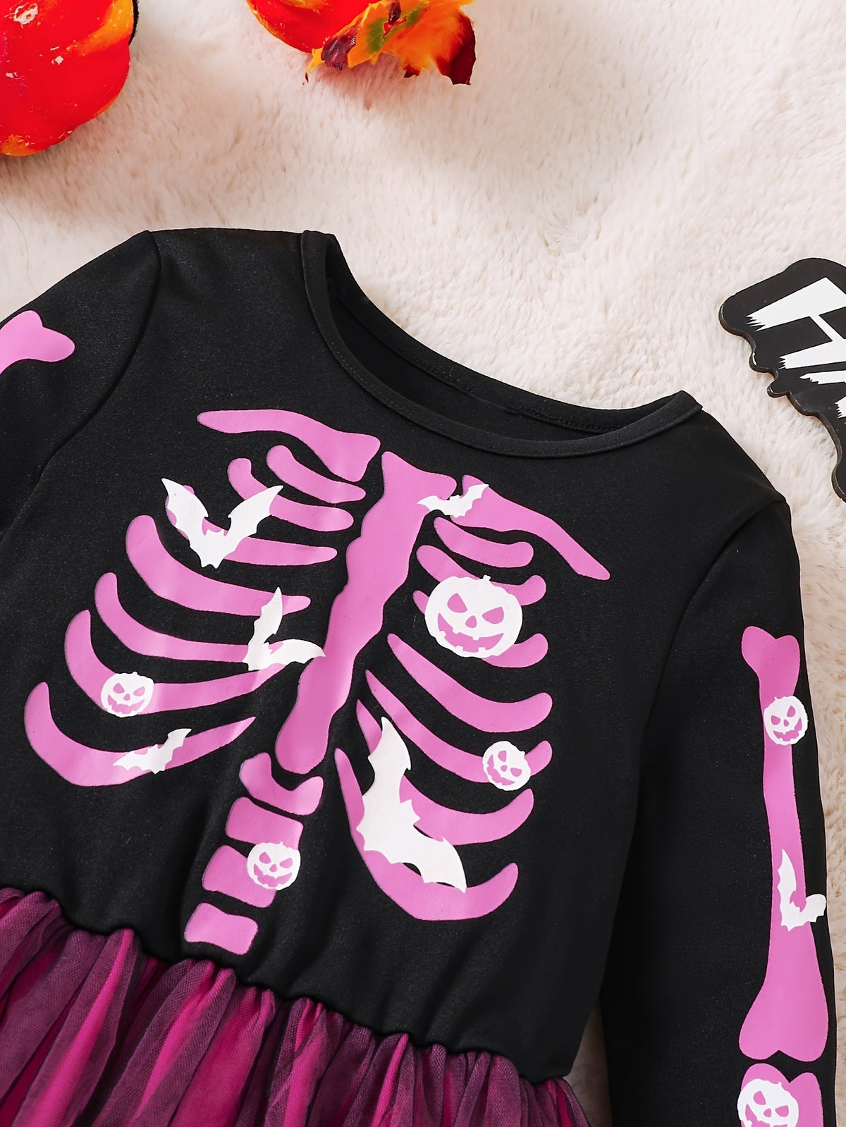 Meisjes Lange Mouwen Halloween Skelet Kostuum Jurk | Tulle Mini 2