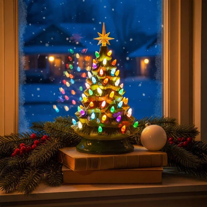 Weihnachtsbaum-Lampe im Vintage-Stil – modellierte Tanne mit Stern und Lichtern