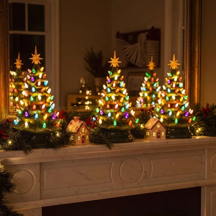 Weihnachtsbaum-Lampe im Vintage-Stil – modellierte Tanne mit Stern und Lichtern