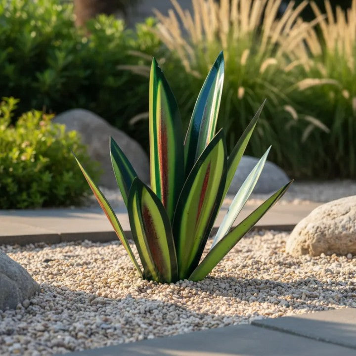 Metall-Agave – Wetterfeste Gartendeko Skulptur in Rostoptik für Beet u – Bolendo