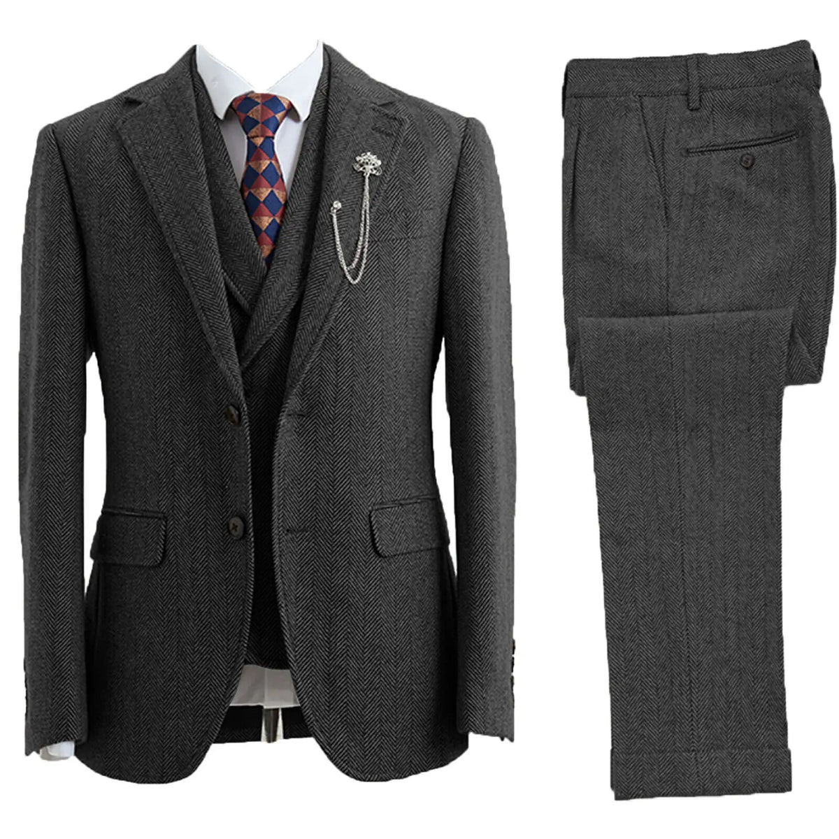 Michael - 3-Piece Herringbone-Patterned Suit 0