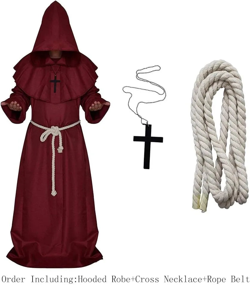 DarkHollow – Tunique de moine médiévale avec capuche – Costume d'Halloween unisexe