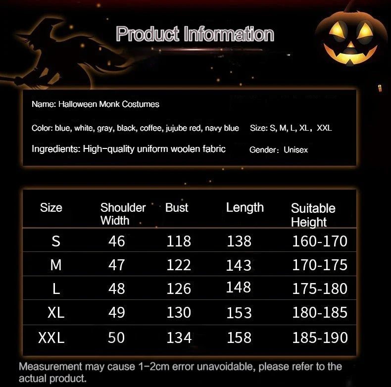 DarkHollow – Tunique de moine médiévale avec capuche – Costume d'Halloween unisexe
