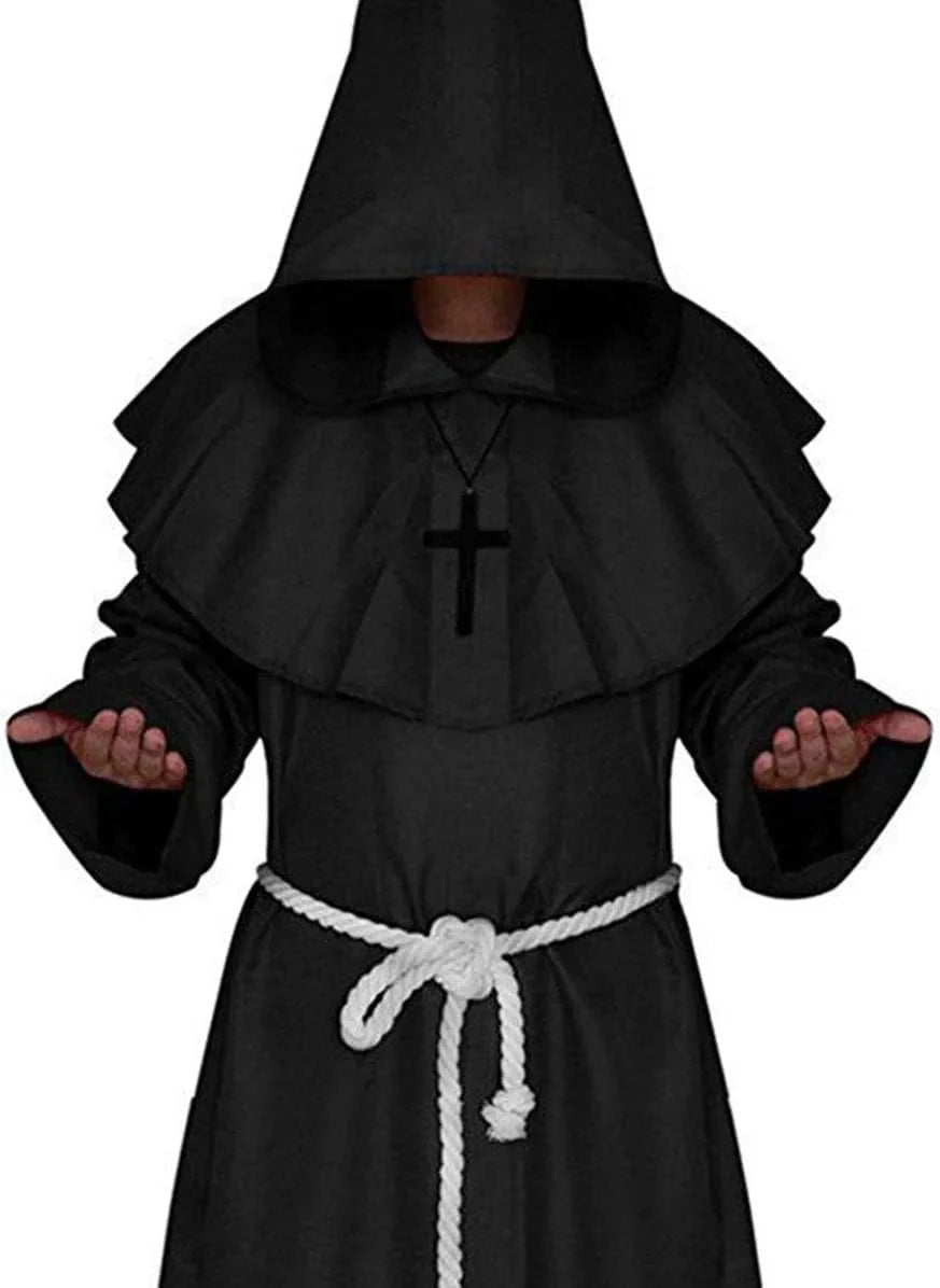 DarkHollow – Tunique de moine médiévale avec capuche – Costume d'Halloween unisexe