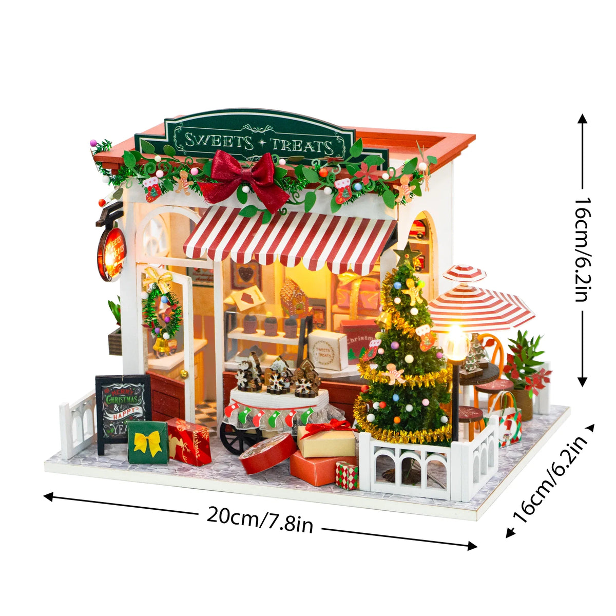 Miniatuur houten poppenhuis met LED-verlichting en meubels 30