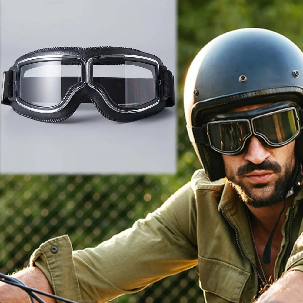 Motorradbrille mit UV-Schutz, stoßfester Polycarbonatlinse und verstellbarem Riemen für Motorradfahrer 0