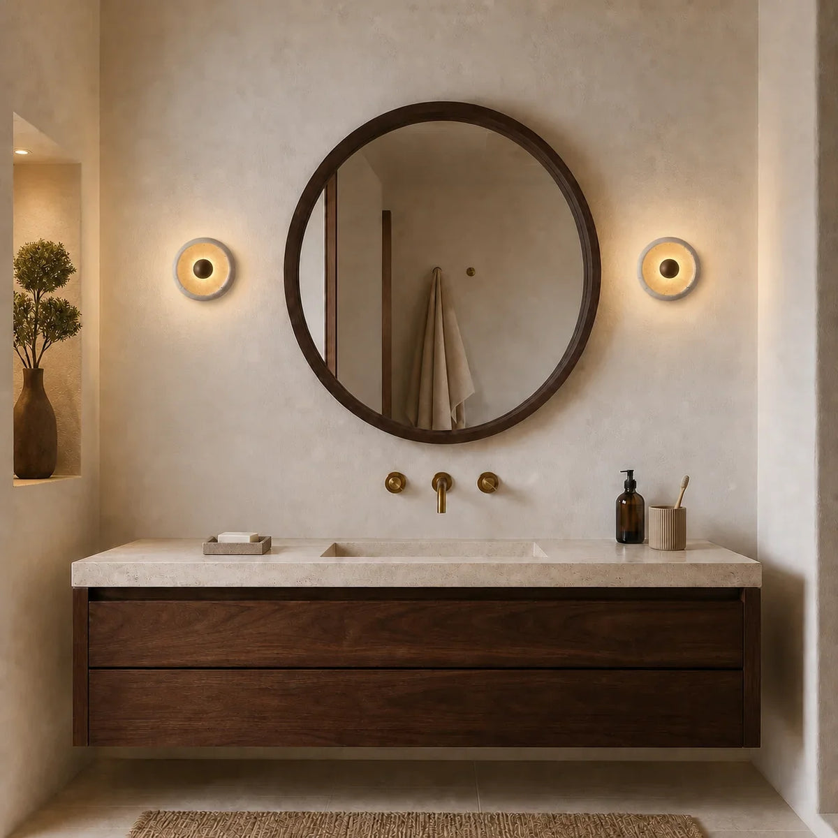 Novelle Modern Travertine Round Wall Sconce 4