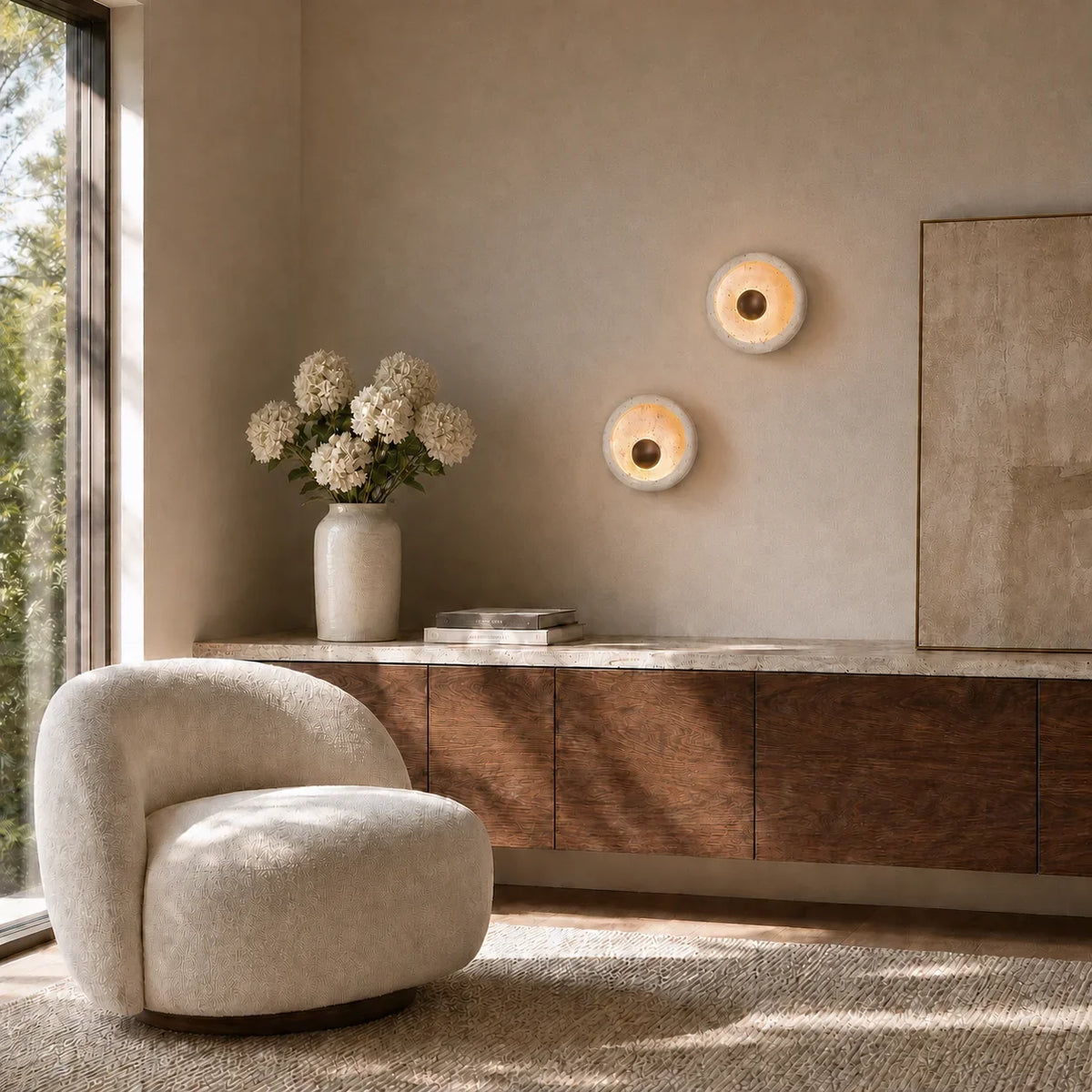 Novelle Modern Travertine Round Wall Sconce 6