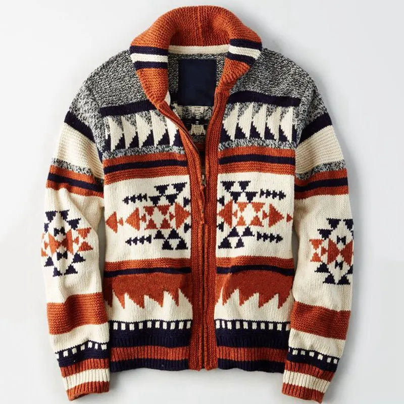 Cardigan med tribal-mønster og lynlås - Nikos