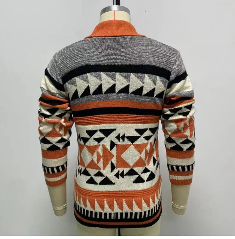 Cardigan med tribal-mønster og lynlås - Nikos