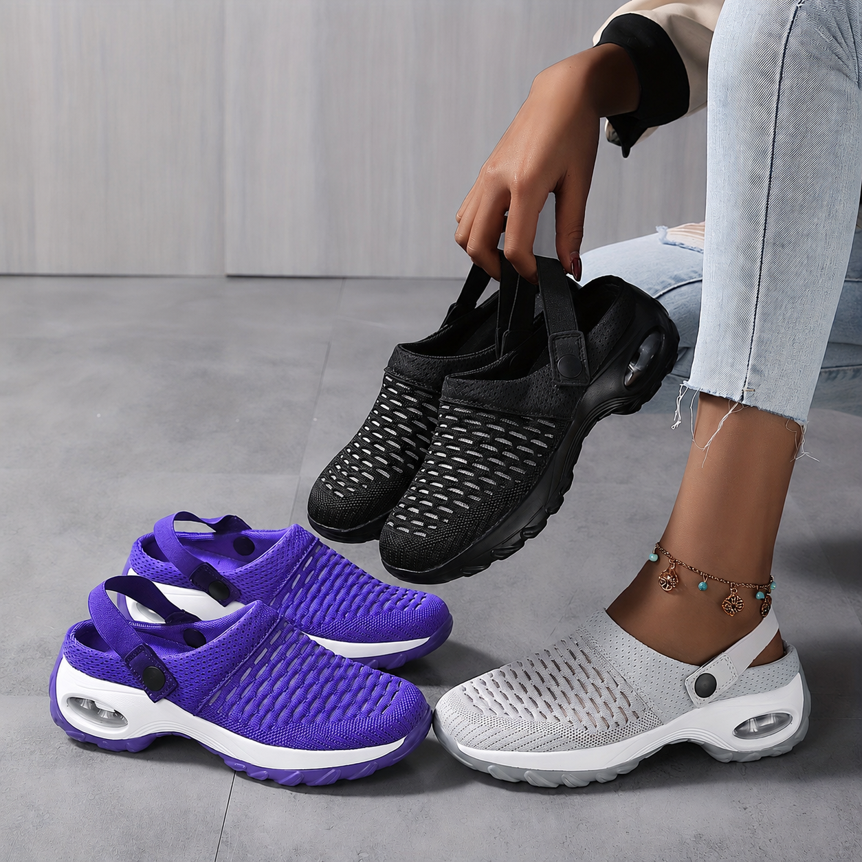 Orthopädische Damen Clogs mit Luftpolster-Dämpfung, rutschfester Sohle, atmungsaktives Mesh 3