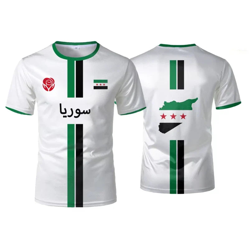 Oversized Voetbal T-shirt voor Heren met Syrische Vlag - Unisex, Comfortabel Katoen 6