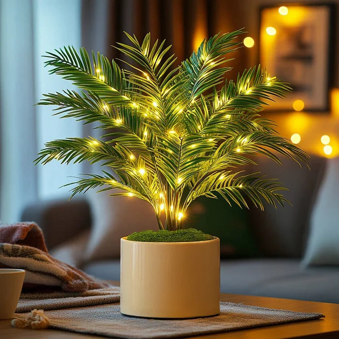 Palmen-Leuchte – künstliche Areca-Wedel mit warm leuchtenden Mini-Lichtern