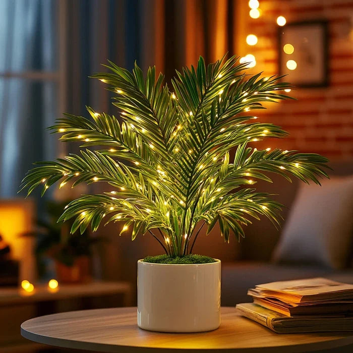 Palmen-Leuchte – künstliche Areca-Wedel mit warm leuchtenden Mini-Lichtern