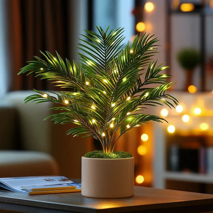 Palmen-Leuchte – künstliche Areca-Wedel mit warm leuchtenden Mini-Lichtern