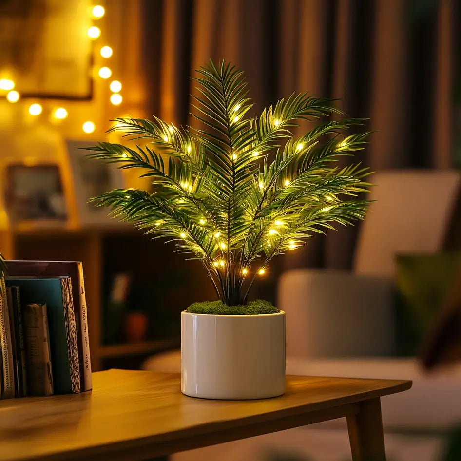 Palmen-Leuchte – künstliche Areca-Wedel mit warm leuchtenden Mini-Lichtern