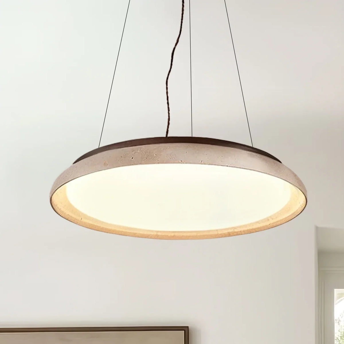 Pheme Wabi-Sabi Round Travertine Stone Pendant Light 1