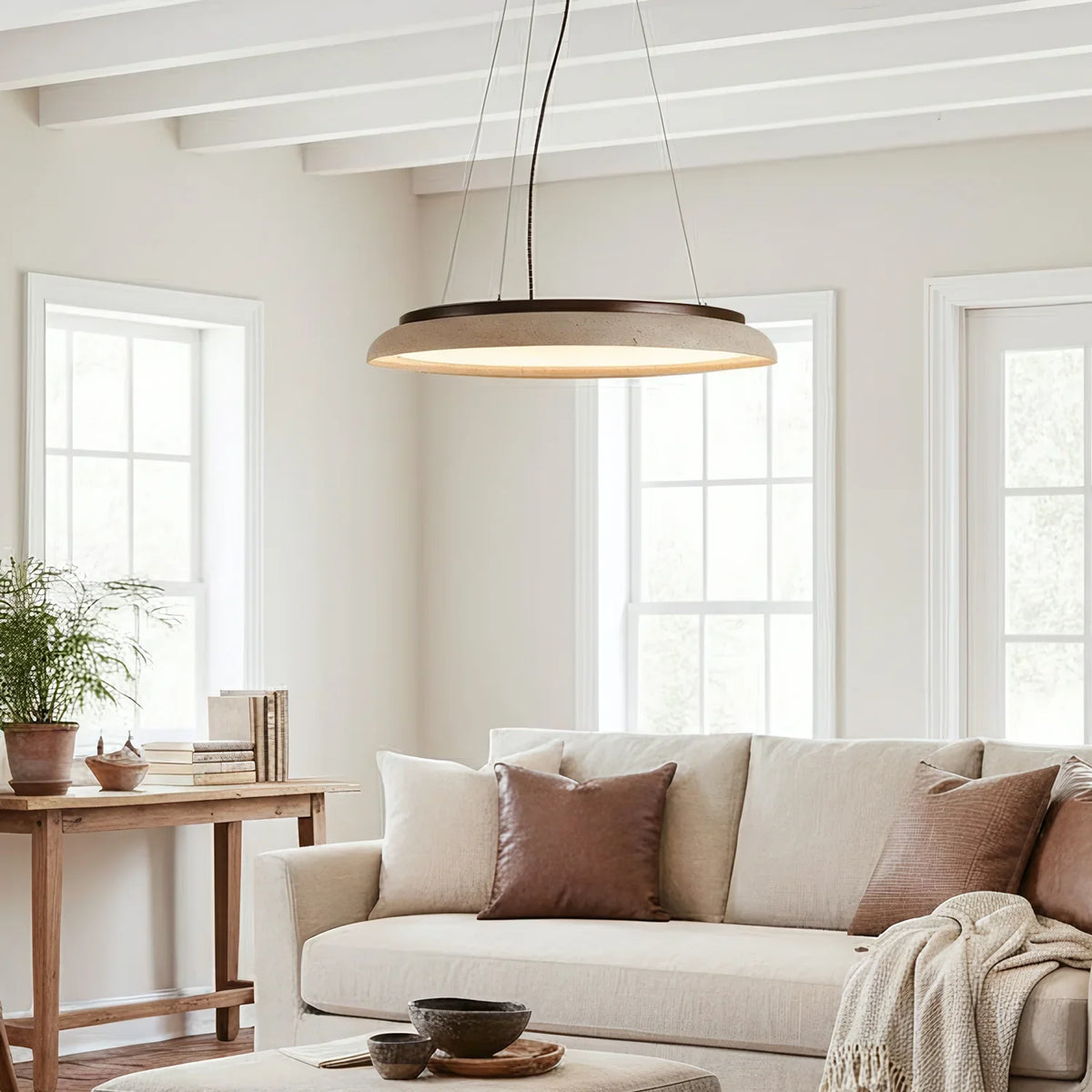 Pheme Wabi-Sabi Round Travertine Stone Pendant Light 3