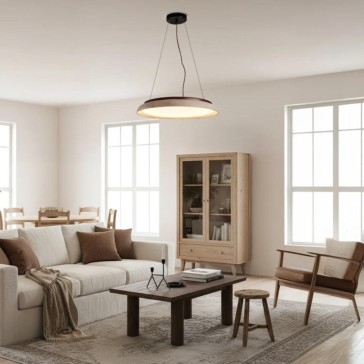 Pheme Wabi-Sabi Round Travertine Stone Pendant Light 6
