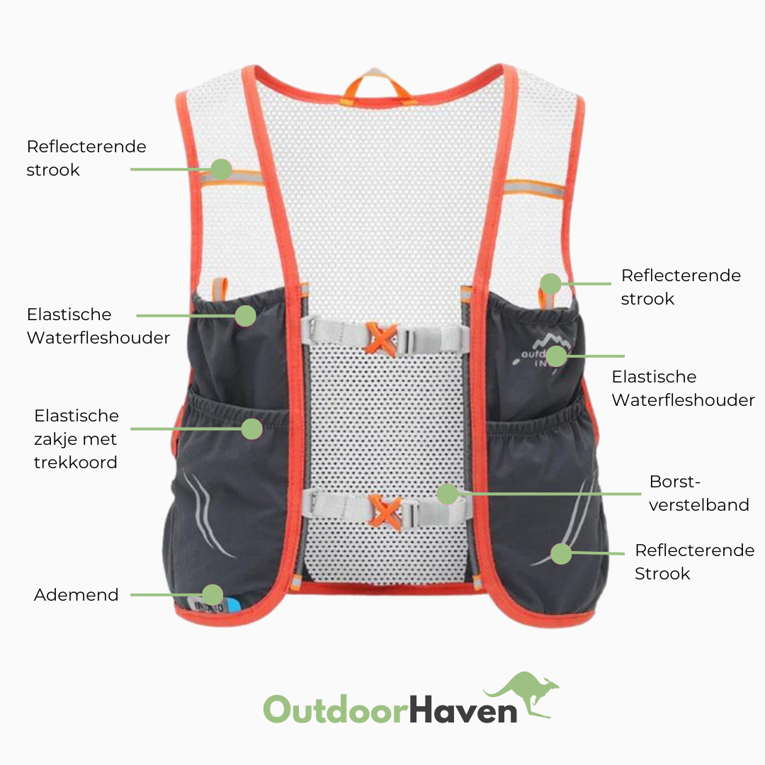 OutdoorHaven Trailrunvest - Comprend 2 flasques souples, gilet d'hydratation pour coureurs de trail
