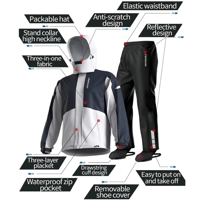 StormRide – Nepremokavý motocyklový plášť bunda a nohavice – Unisex outdoorové oblečenie
