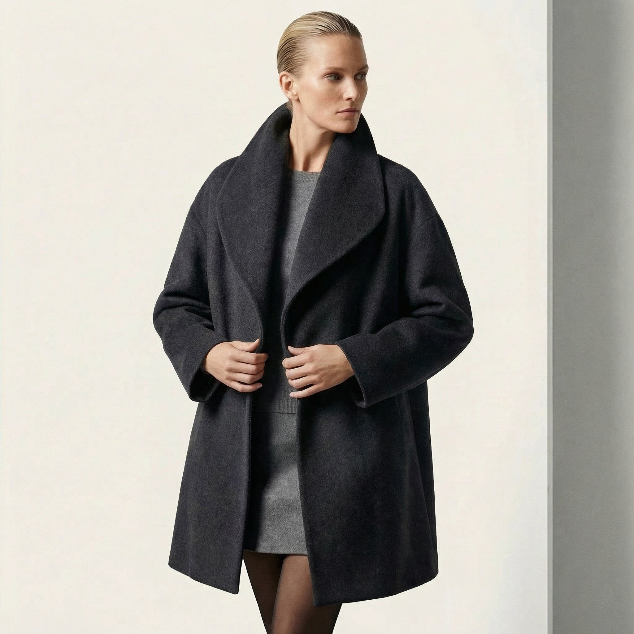 Nidia bunda - elegantní vlněná bunda se širokým límcem pro ženy