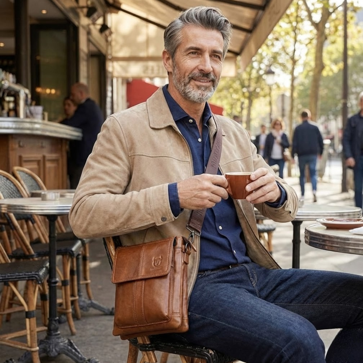 Renzo – Heren schoudertas van leer voor een elegante look, perfect voor dagelijks gebruik en werk. 1
