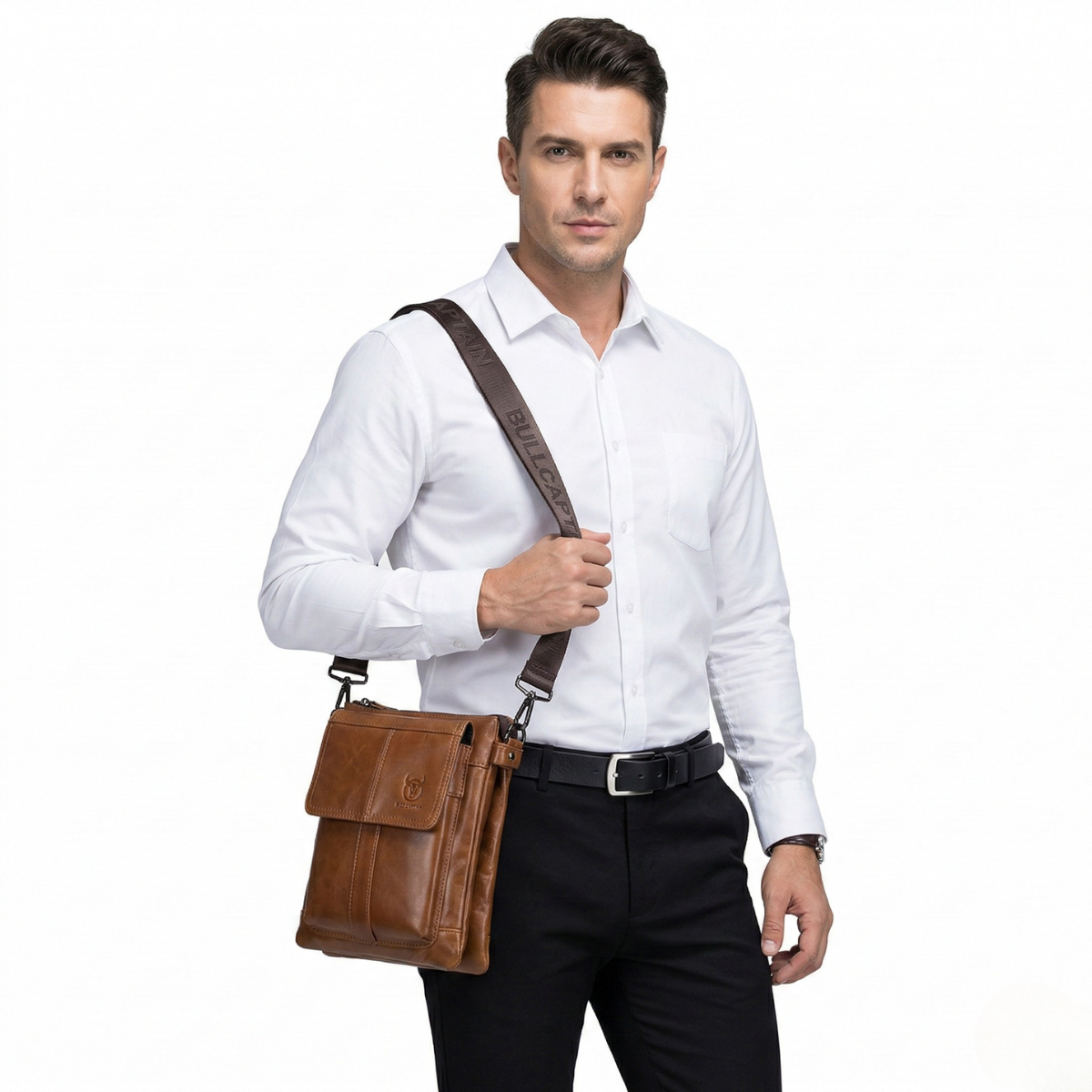 Renzo – Heren schoudertas van leer voor een elegante look, perfect voor dagelijks gebruik en werk. 4