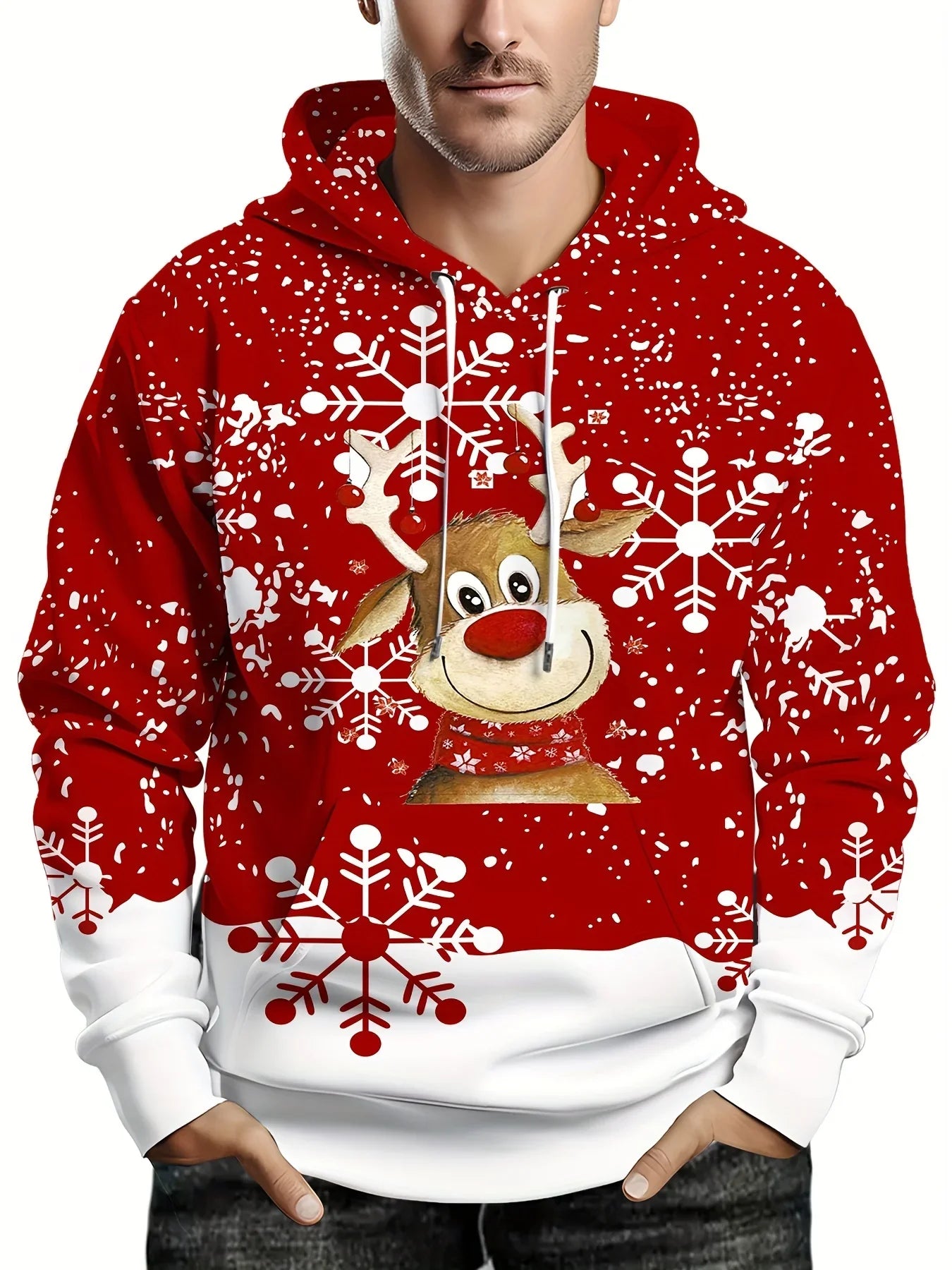 Rode Heren Hoodie met 3D-Kerstprint, Comfortabel en Stijlvol voor Feestdagen 0