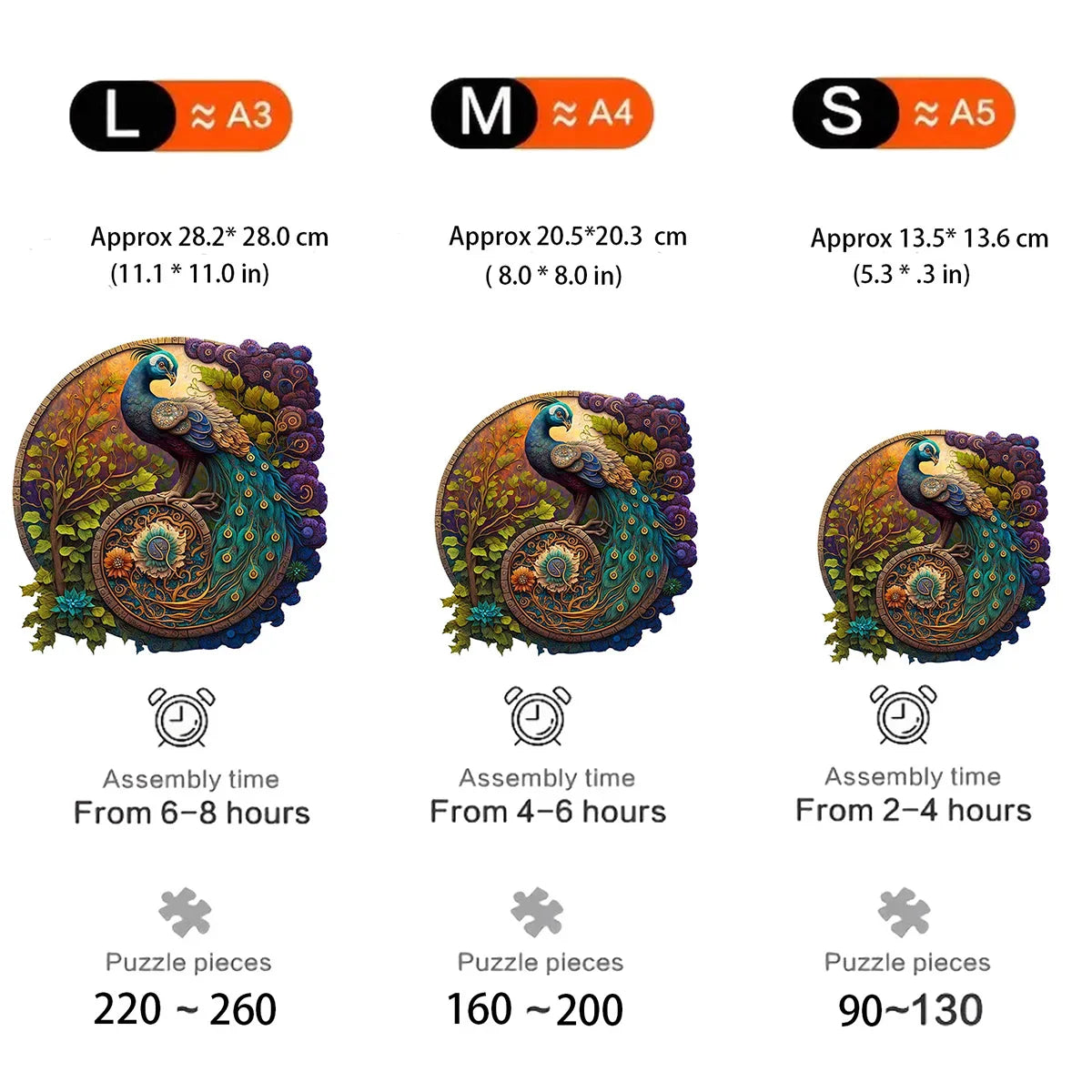 Ronde Houten Puzzel met Pauwpatroon voor Volwassenen en Kinderen - Puzzel Hout Dierenvormen 1