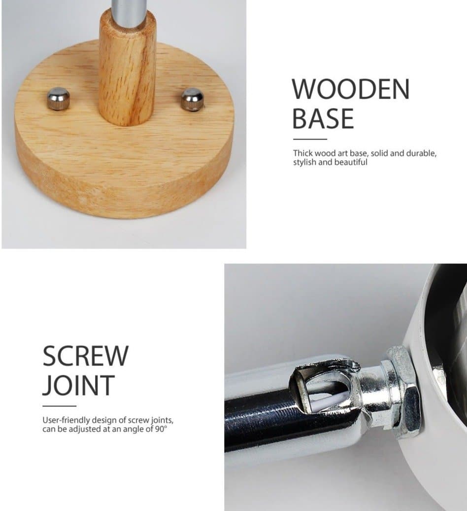 Lumosia – otočná čtecí lampa dřevo a kov se zástrčkou – nastavitelný stínidlo